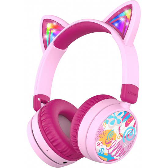 iClever Kids Bluetooth Headphones Light Up Cat Ear BTH21 Pink