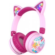 iClever Kids Bluetooth Headphones Light Up Cat Ear BTH21 Pink