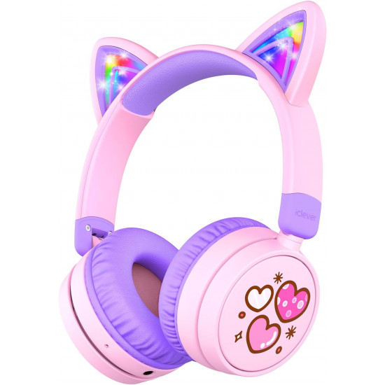 iClever Kids Bluetooth Headphones Light Up Cat Ear BTH21 Purple