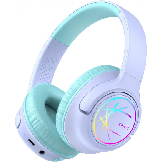 iClever Kids Bluetooth Headphones with LED Lights BTH18 Purple